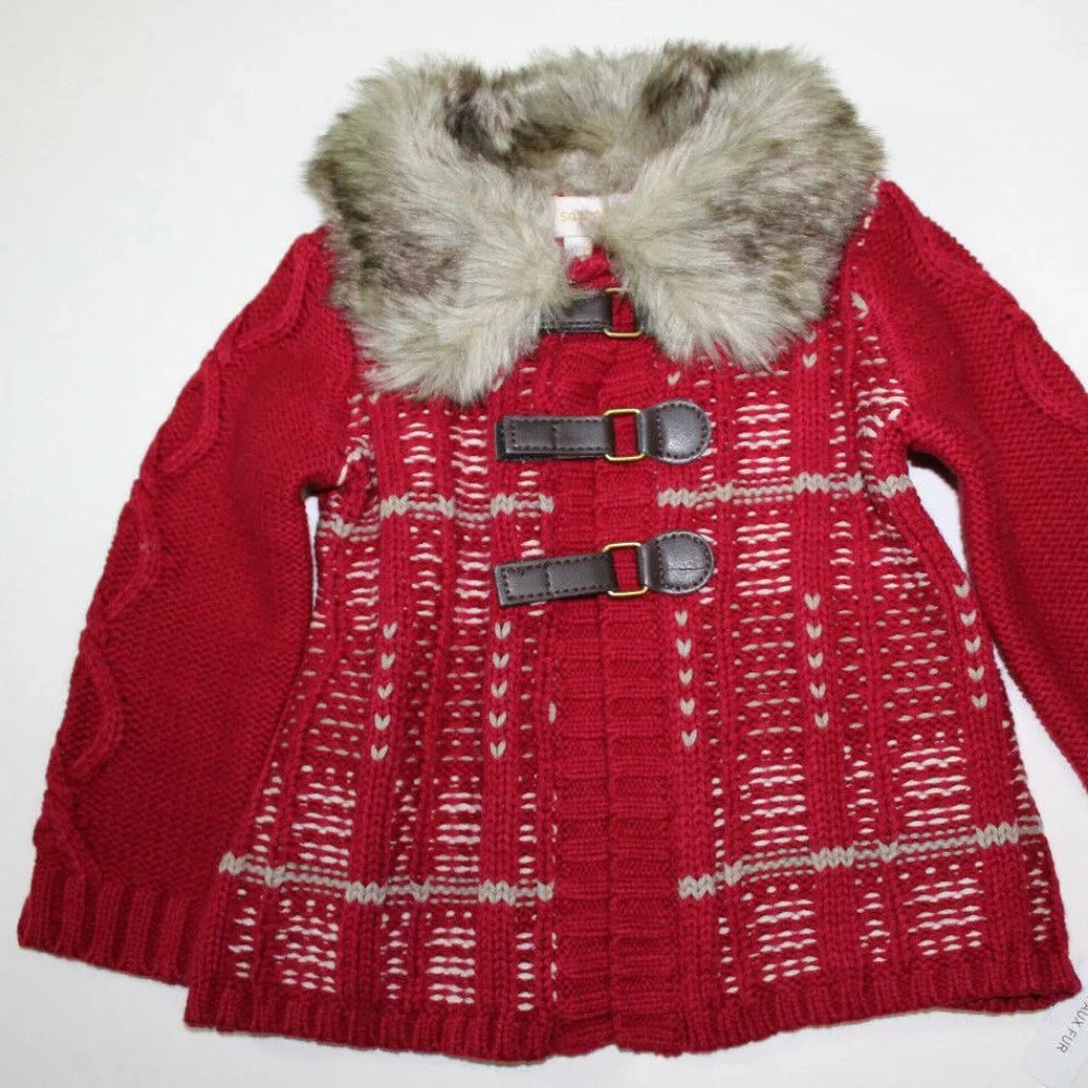 Savannah Sweater Knit Jacket Faux Fur Collar Size 12M